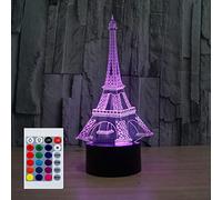 SUPERHONGJIHAO Luz nocturna para niños, lámpara LED de torre Eiffel 3D con control remoto, 16 colores cambiantes, regalo de cumpleaños para niños