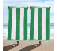 Superior Cabana Toallas de Playa Coloridas de algodón a Rayas, para Adultos, niños, Piscina, natación, Arena, Viajes, extragrandes, absorbentes, Secado rápido, Juego de 2, Color Verde Oscuro