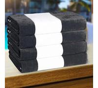 Superior Cabana Toallas de Playa Coloridas de algodón a Rayas, para Adultos, niños, Piscina, natación, Arena, Viajes, extragrandes, absorbentes, Secado rápido, Juego de 4, Color Gris Marengo