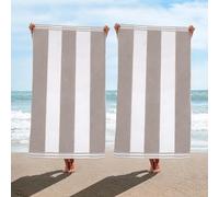 Superior Cabana Toallas de Playa Coloridas de algodón a Rayas, para Adultos, niños, Piscina, natación, Arena, Viajes, extragrandes, absorbentes, Secado rápido, Juego de 2, Color Gris Claro