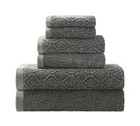 Superior Denim Wash 100% Cotton 550 GSM 6 Piece Bath Towel Set, 2 Face, 2 Hand, 2 Bath Towels, Ideal for Bathroom, Kitchen or Beach, Quick Dry, Jacquard & Solid, Mid-Weight, Grey