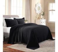 Superior Medallion Bedspread with Pillow Shams Colcha, Algodón, Negro, Matrimonio Doble