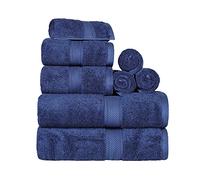 Superior Juego de Toallas de algodón Egipcio de 8 Piezas, paños de 13 x 13 Pulgadas, Toallas de Mano de 20 x 30 Pulgadas, Toallas de baño de 30 x 55 Pulgadas, 800 g/m², Azul Marino, 8 Piezas