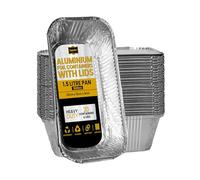 Superior Recipientes de aluminio con tapas, bandejas de aluminio resistentes de 1,5 litros con tapas, ideales para hornear, asar, barbacoa, cocinar comida preparada, paquete de 20 bandejas de aluminio