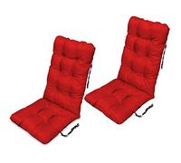 SuperKissen24. Cojín de Silla Jardin Asiento para Interior y Exterior Cómodo e Impermeable para Tumbonas de Jardin o Terraza, Mecedoras (Conjunto de 2-48x123x7 cm, Rojo)
