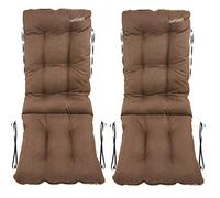 SuperKissen24. Cojín de Silla Jardin Juego de 2X 48x48x75 cm - Asiento para Interior y Exterior Cómodo e Impermeable para Tumbonas de Jardin - Lino marrón