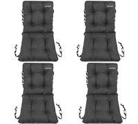 SuperKissen24. Cojín de Silla Jardin Juego de 4X 48x48x48 cm - Asiento para Interior y Exterior Cómodo e Impermeable para Tumbonas de Jardin - Lino Negro