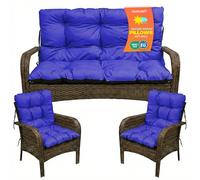 SuperKissen24. Cojín para Banco Exterior 100x50x60 + 2X 48x96 cm Asiento Cómodo e Impermeable para Bancos y Columpios de Jardín, Terraza - Azul