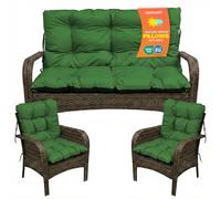 SuperKissen24. Cojín para Banco Exterior 100x50x60 + 2X 48x96 cm Asiento Cómodo e Impermeable para Bancos y Columpios de Jardín, Terraza - Verde