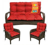 SuperKissen24. Cojín para Banco Exterior 120x50x60 + 2X 48x96 cm Asiento Cómodo e Impermeable para Bancos y Columpios de Jardín, Terraza - Rojo