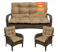 SuperKissen24. Cojín para Banco Exterior 120x50x60 + 2X 48x96 cm Asiento Cómodo e Impermeable para Bancos y Columpios de Jardín, Terraza - Beige