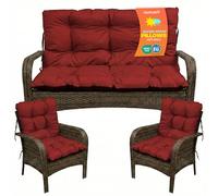 SuperKissen24. Cojín para Banco Exterior 120x50x60 + 2X 48x96 cm Asiento Cómodo e Impermeable para Bancos y Columpios de Jardín, Terraza - Borgona