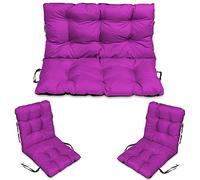 SuperKissen24. Cojín para Banco Exterior 120x50x60 + 2X 48x96 cm Asiento Cómodo e Impermeable para Bancos y Columpios de Jardín, Terraza - Fucsia