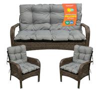 SuperKissen24. Cojín para Banco Exterior 140x50x60 + 2X 48x96 cm Asiento Cómodo e Impermeable para Bancos y Columpios de Jardín, Terraza - Gris