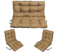 SuperKissen24. Cojín para Banco Exterior 140x50x60 + 2X 48x96 cm Asiento Cómodo e Impermeable para Bancos y Columpios de Jardín, Terraza - Beige