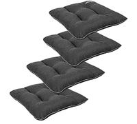 SuperKissen24. Juego de 4 Cojines de Asiento - Cojín de Silla 45x45 cm para Interior y Exterior Cómodo e Impermeable para Muebles de Jardin, Terraza, para Suelo - Lino Negro