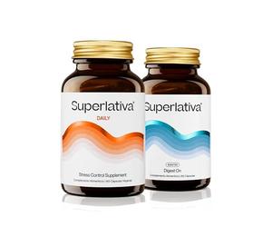 Superlativa Daily + Digest On - Dúo de Suplementos Naturales para Estrés y Digestión - Ashwagandha Sensoril® + Digezyme® - 60 cápsulas c/u - Vegano, Fabricado en España