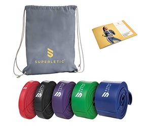 SUPERLETIC Powerbands, Bandas de Fitness, Pull-up y Entrenamiento de Resistencia, Rojo, Negro, Morado, Verde y Azul, con guía de Entrenamiento (Set de 5 (Rojo, Negro, Morado, Verde, Azul))