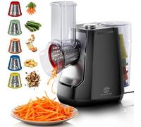 SUPERLEX Cortador de verduras eléctrico 5-en-1 cepilladora de verduras con 5 cuchillas de tambor intercambiables Rallador eléctrico y Zerkleinerer para verduras, frutas, queso, nueces, zanahorias un