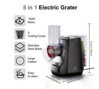 SUPERLEX Rallador Eléctrico Multifuncional para Ensaladas, Cortador Eléctrico de Verduras con 5 Cuchillas de Tambor Intercambiables, Ralladores de Queso para Zanahorias Rallador de Cocina