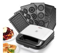 SUPERLEX Sándwich multifunción 6 en 1: tostadora, parrilla, waffler, pastel, 2 discos antiadherentes, horneado a doble cara sin BPA