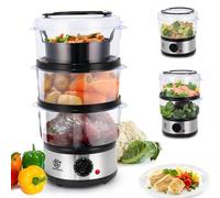 SUPERLEX Vaporera eléctrica de 7,5 l con 3 recipientes y tapa aptos para lavavajillas, temporizador de 60 minutos, apagado automático, sin BPA