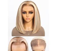 SUPERLOOK P12/613 - Peluca de cabello humano de 13 x 4 pulgadas, sin pegamento, con reflejos, 12A, P12/613, pelucas de cabello humano de 210 % de densidad, peluca frontal de encaje HD prearrancada (10