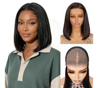 SUPERLOOK Peluca de cabello humano 12A de 12 pulgadas, 5 x 6 pulgadas, precortada, sin pegamento, parte en C, densidad del 210 %, nudos blanqueados reales, pelucas de cabello lacio