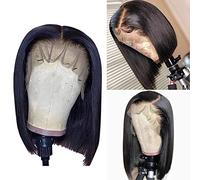 SUPERLOOK Peluca de cabello humano con encaje frontal de 13 x 4 pulgadas, peluca corta estilo Bob recta para mujeres negras, peluca frontal tipo Bob con densidad del 200 %, 12P