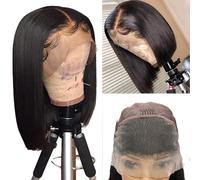 SUPERLOOK Peluca de cabello humano de 10 pulgadas, peluca de encaje frontal lacio de 13 x 4 pulgadas, densidad del 200 %, pelucas lacias 15A para mujeres negras, precortada C