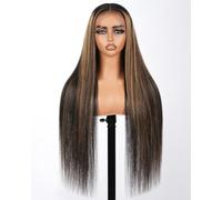 SUPERLOOK Pelucas de cabello humano real decolorado con reflejos de encaje frontal, densidad del 220 %, sin pegamento, pelucas de cabello humano de 24 pulgadas, 13 x 4 pulgadas, peluca frontal de