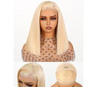 SUPERLOOK Pelucas de cabello humano rubio estilo Bob de 13 x 4 pulgadas, 613, peluca de encaje frontal HD, lacio, con tira media, pretratada, densidad del 210%, con abuelitos, 12 pulgadas