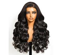 SUPERLOOK Wear and Go Pelucas sin pegamento, pelucas de cabello humano ondulado con encaje frontal, precortadas 6 x 5, pelucas de cierre de encaje HD prearrancadas 12A, densidad del 220