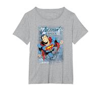 Superman Action #419 Distress Camiseta, Mujer Tallas Grandes, Gris Jaspeado, 1XL Grande