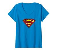 Superman Charcoal Shield Camiseta Cuello V