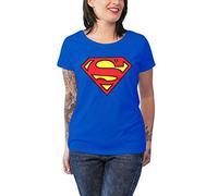 Superman Officially Licensed Merchandise Shield Girly T-Shirt (Blue), Medium