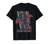 Superman Retro Stripes Camiseta, Hombre, Negro, XL