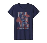 Superman Retro Stripes Camiseta, Mujer, Azul Marino, XXL