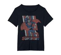 Superman Retro Stripes Camiseta, Mujer Tallas Grandes, Negro, 1XL Grande