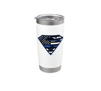 Superman Thin Blue Line Flag Shield Logo Vaso térmico de acero inoxidable de doble pared