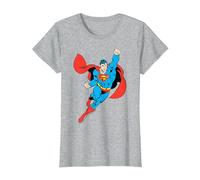 Superman Volando al Rescate Camiseta, Mujer, Gris Jaspeado, XS