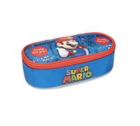 SUPERMARIO,Estuche ovalado organizado, niña y niño, con cremallera y tirador de cremallera, estuche escolar con compartimento interior para papelería y espacio para bolígrafos, Talla única, Casual