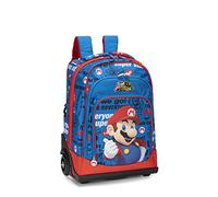 SUPERMARIO - Mochila Trolley Ajustable con asa y correas retráctiles, cremallera y bolsillo frontal con cremallera - Mochila para niña - Mochila escolar 36 x 23 x 47 cm, turquesa, Talla única, Casual