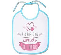 Supermolon 01041 - "Hechos con Amor Del Bueno" Babero Bebe con Cordones, Azul Celeste, unisex