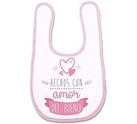 Supermolon 01072 - "Hechos con Amor Del Bueno" Babero Bebe con Velcro, Rosa Pastel, unisex