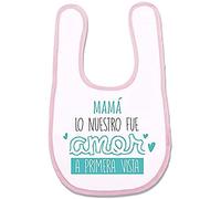 Supermolon 01232 - "Mamá, Lo Nuestro Fue Amor A Primera Vista" Babero Bebe con Velcro, Rosa Pastel, unisex