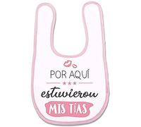 Supermolon 02314 - "Por Aquí Estuvieron Mis Tías" Babero Bebe con Velcro, Rosa Pastel, unisex