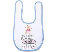 Supermolon 02697 - "Soy el Resultado Perfecto Del Amor de Mis Papis" Babero Bebe con Velcro, Azul Celeste, unisex