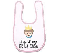 Supermolon 02758 - "Soy el Rey de la Casa" Babero Bebe con Velcro, Rosa Pastel, unisex