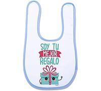 SUPERMOLON 03090 -"Soy Tu Mejor Regalo" Babero Bebe con Velcro, Azul Celeste, unisex